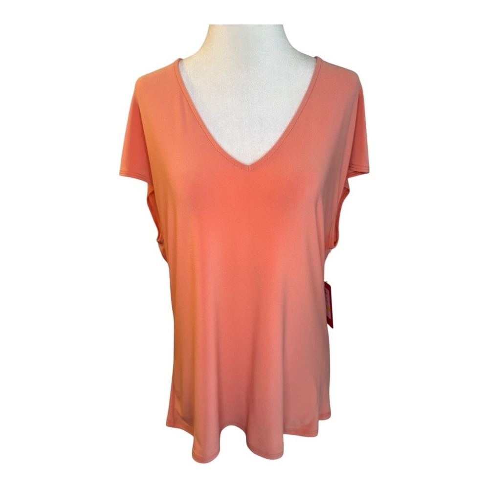 Vince Camuto V-Neck T-Shirt Flowy Short Sleeve Top Blouse Coral Medium NWT